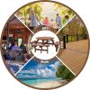 Circular Outdoor Wooden Picnic Table with Built-in Benches for Patio Backyard Garden; DIY; 1720lb Capacity; Natural/Gray
